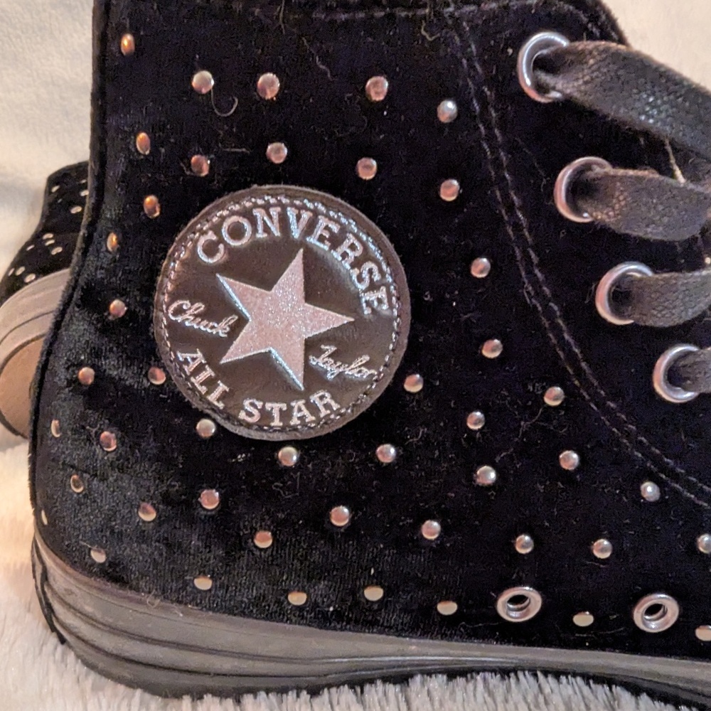 Converse All Star Chuck Taylor, black velvet and silver studded, size 9